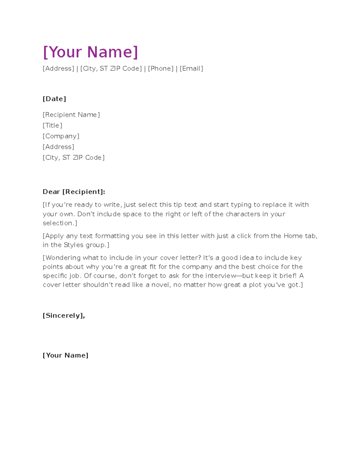 Violet cover letter - [Your Name] [Address] | [City, ST ZIP Code ...