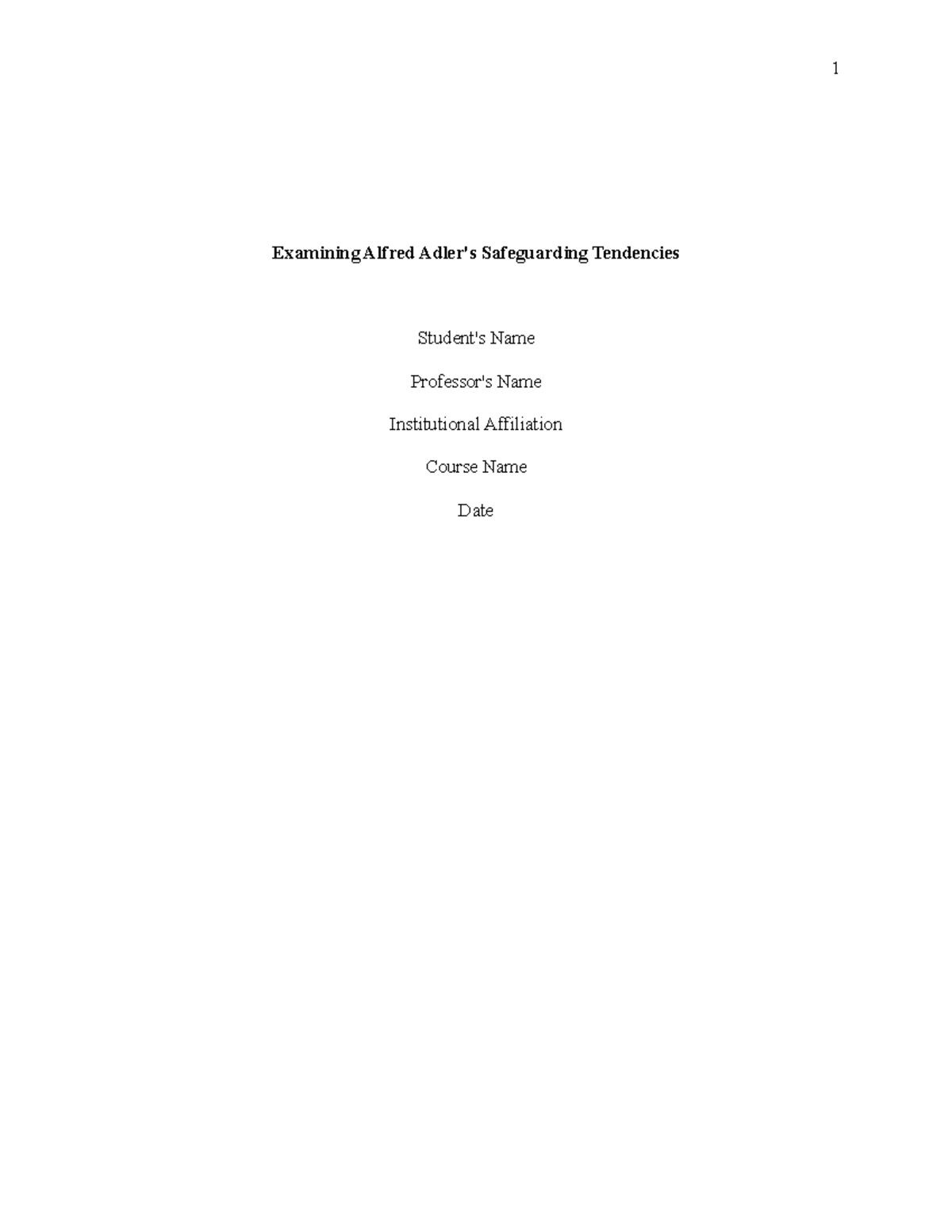 Safeguarding Tendencies - Examining Alfred Adler's Safeguarding ...