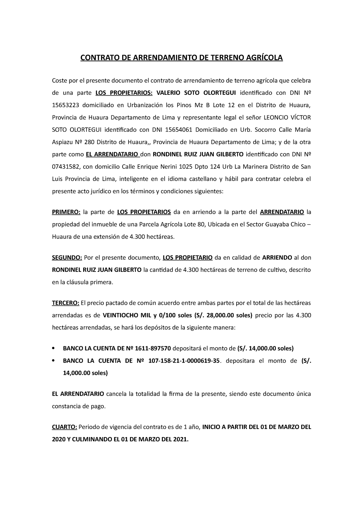 Contrato De Arrendamiento De Terreno Agricola Contrato De Arrendamiento De Terreno AgrÍcola 9346