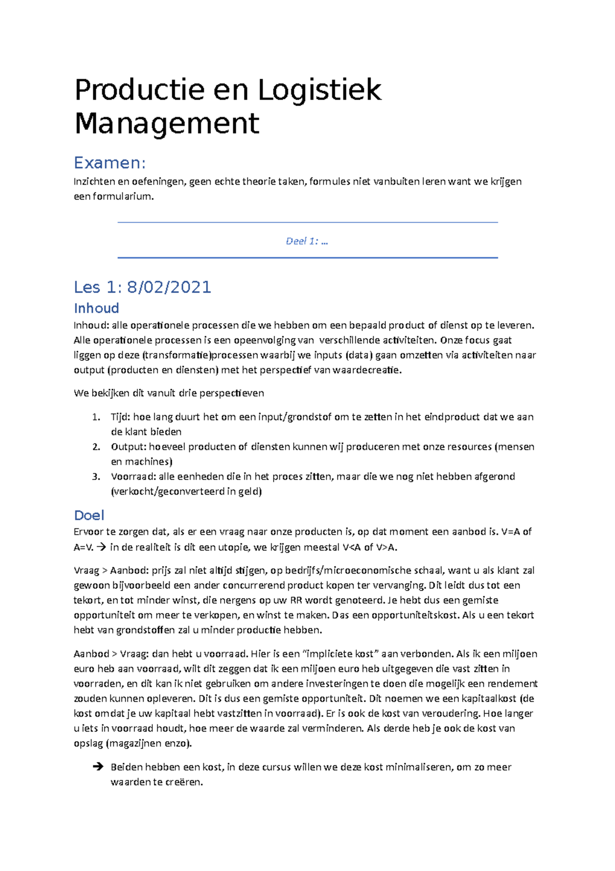 Productie En Logistiek Management Notes Les 1 - Productie En Logistiek ...