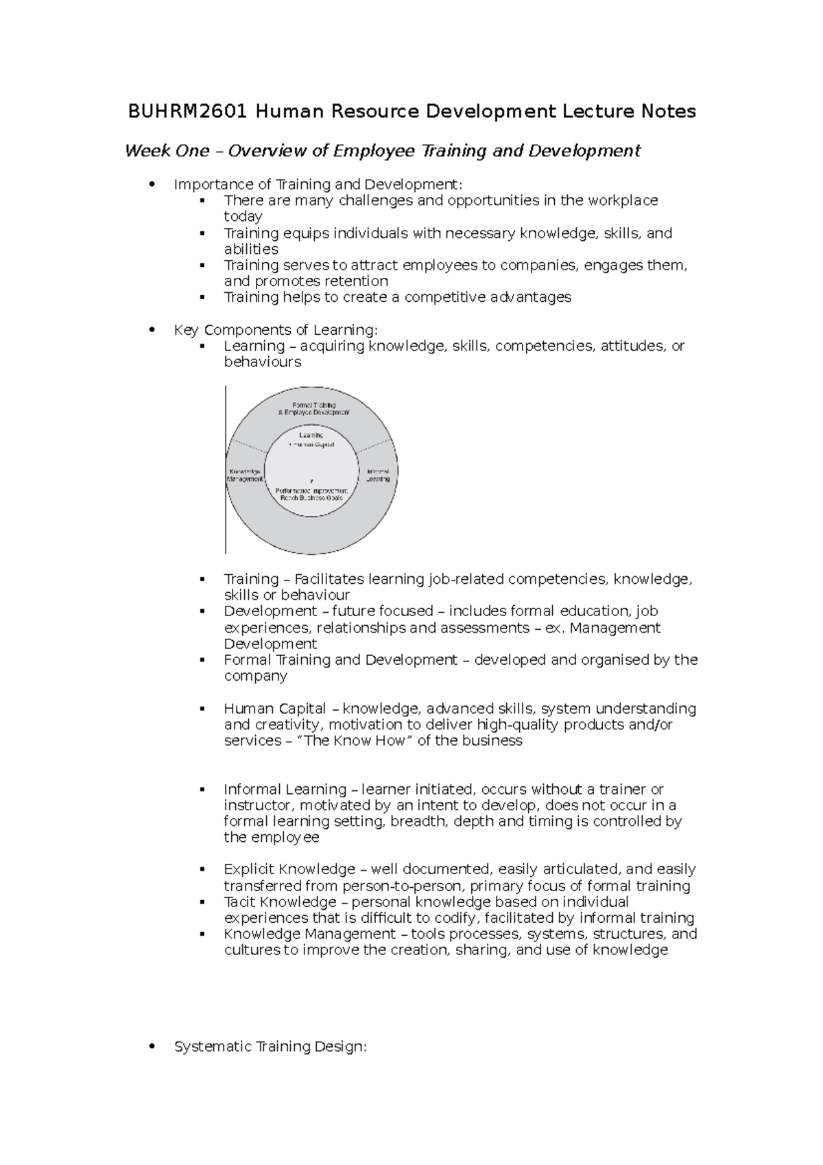 Lecture Notes HRD - BUHRM2601 Human Resource Development Lecture Notes ...