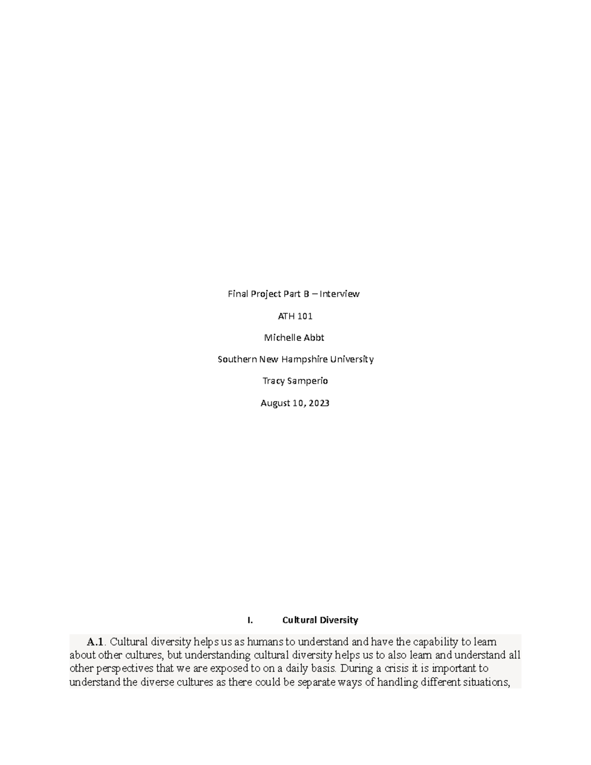 7 2 Final Project Part B Inteview - Final Project Part B – Interview ...