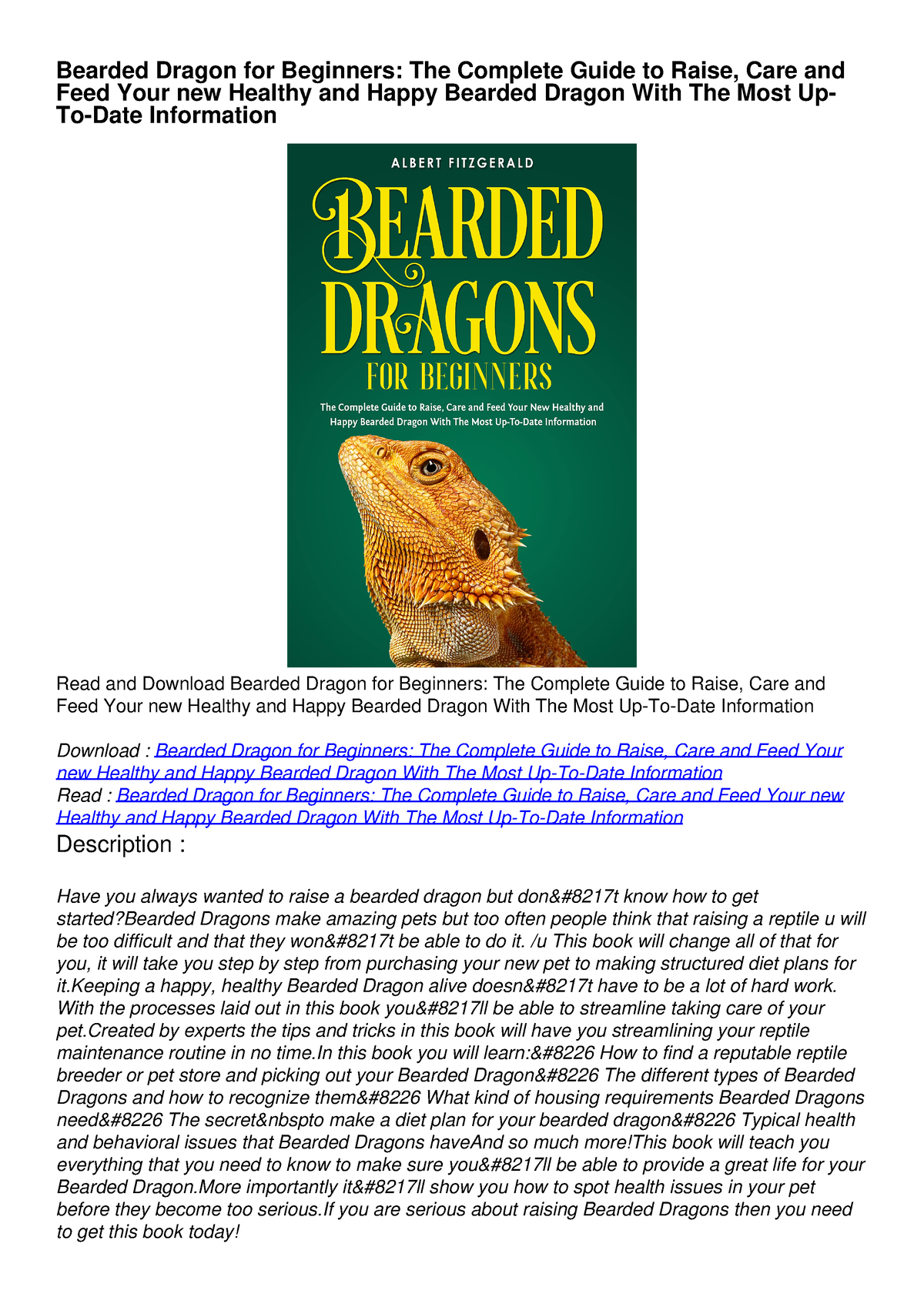 [PDF READ ONLINE] Bearded Dragon For Beginners: The Complete Guide To ...