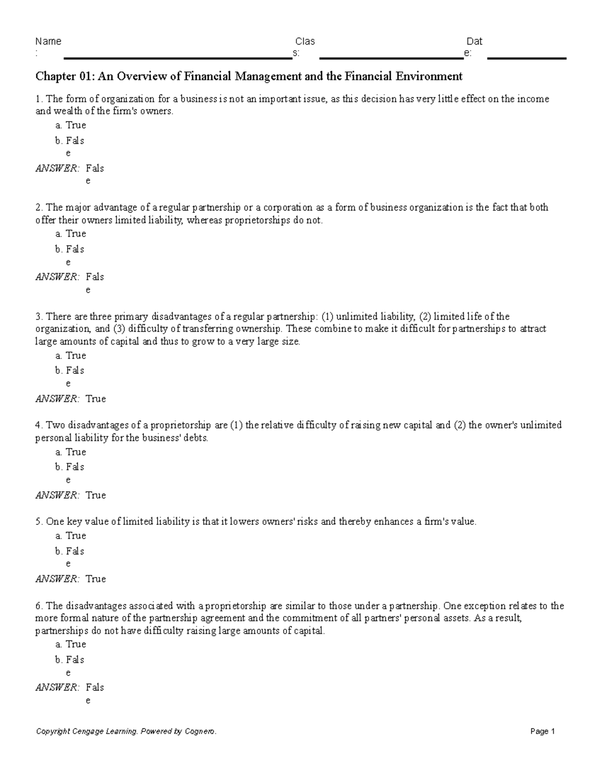 9781337902601 Test Bank Chapter 01 - : s: e: Chapter 01: An Overview of