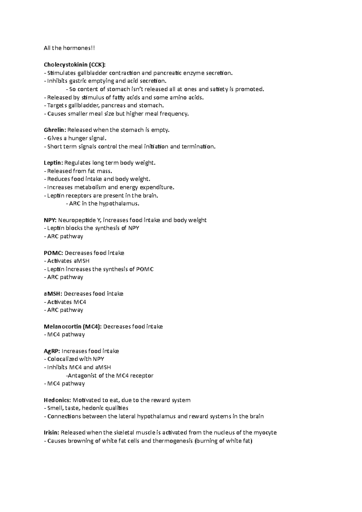 All the hormones Human P All the hormones!! Cholecystokinin (CCK