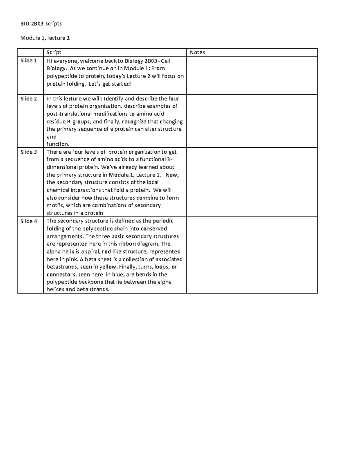 Bio 2B03 Module 1 Lecture 2 Script - BIO 2B03 Scripts Module 1, Lecture ...