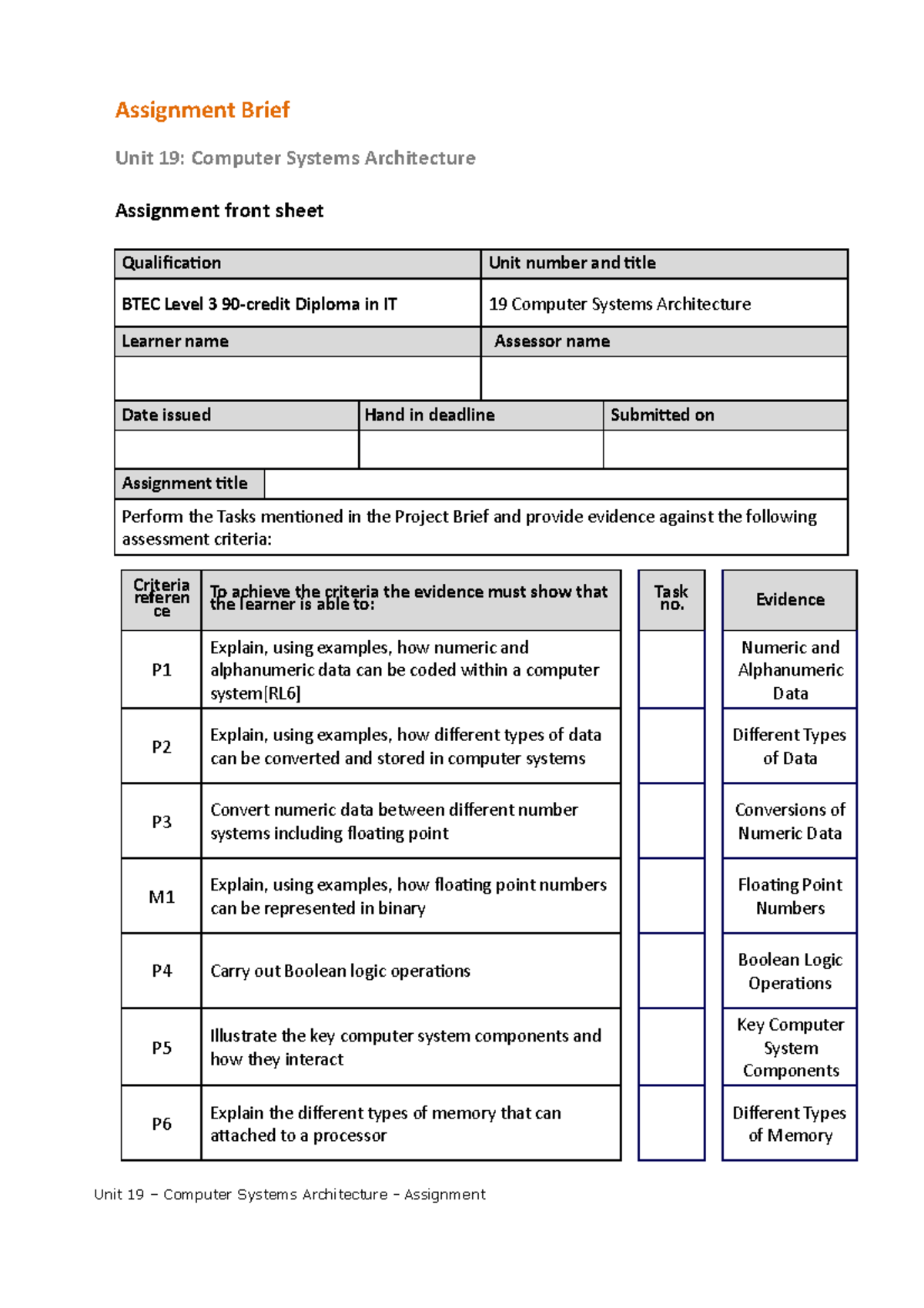 CSA Assignment brief - a assignemnt for computer system - Assignment ...