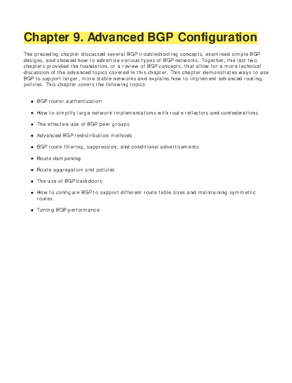 Chapter 9 Advanced BGP Configuration 1 - Table of Content s I ndex Exam ...