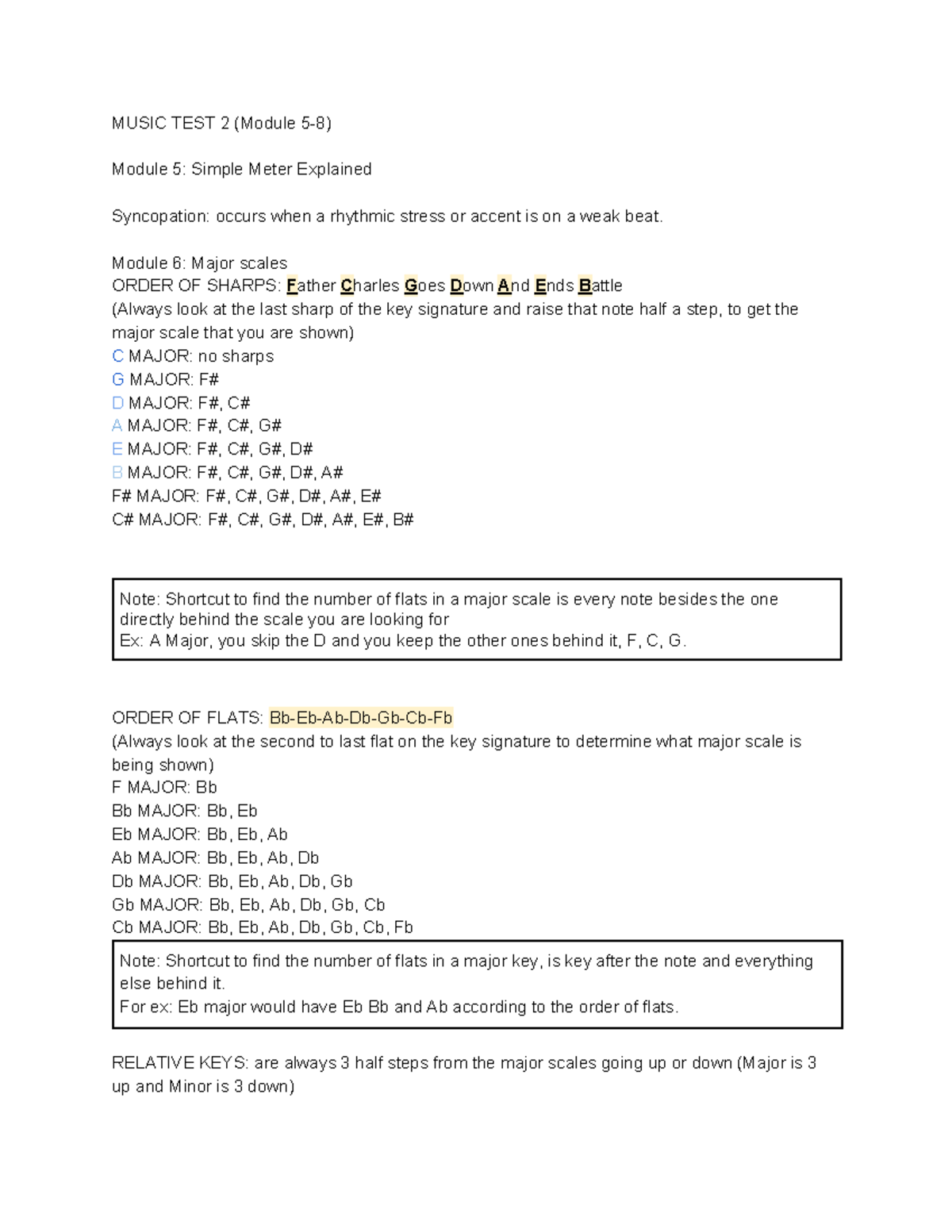 Music Test 2 (module 5-8) - Music Test 2 (module 5-8) Module 5: Simple 