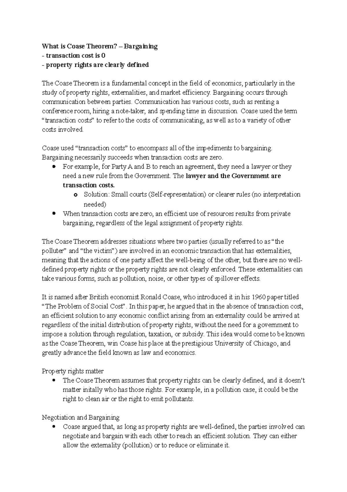 Coase theorem & property rights - What is Coase Theorem? – Bargaining ...