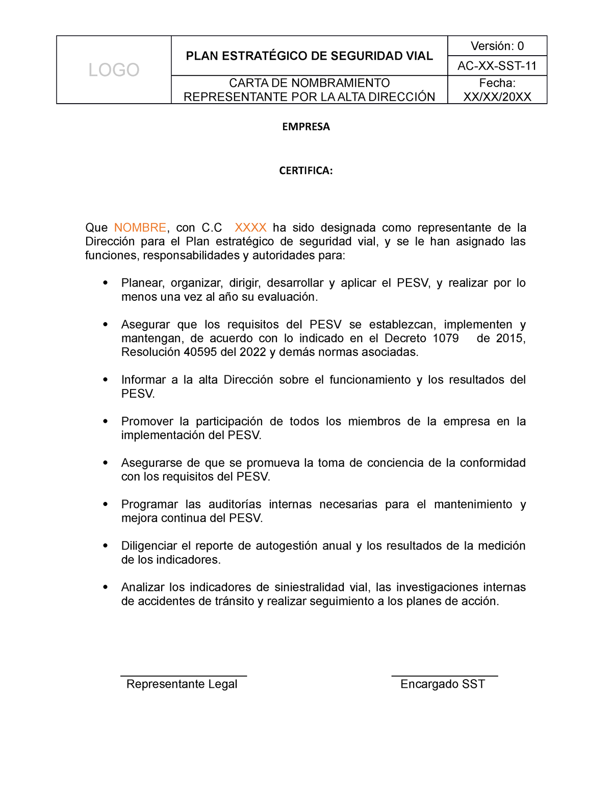 Ac Xx Sst 11 Carta De Nombramiento Representante Por La Alta Dirección