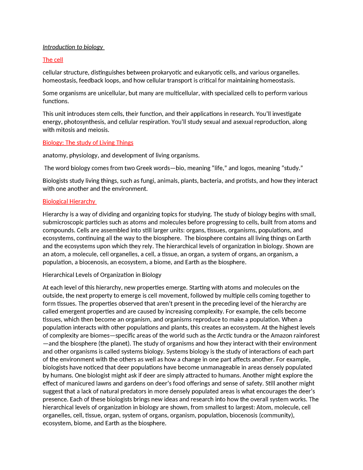 Intro to bio notes - Introduction to biology The cell cellular ...