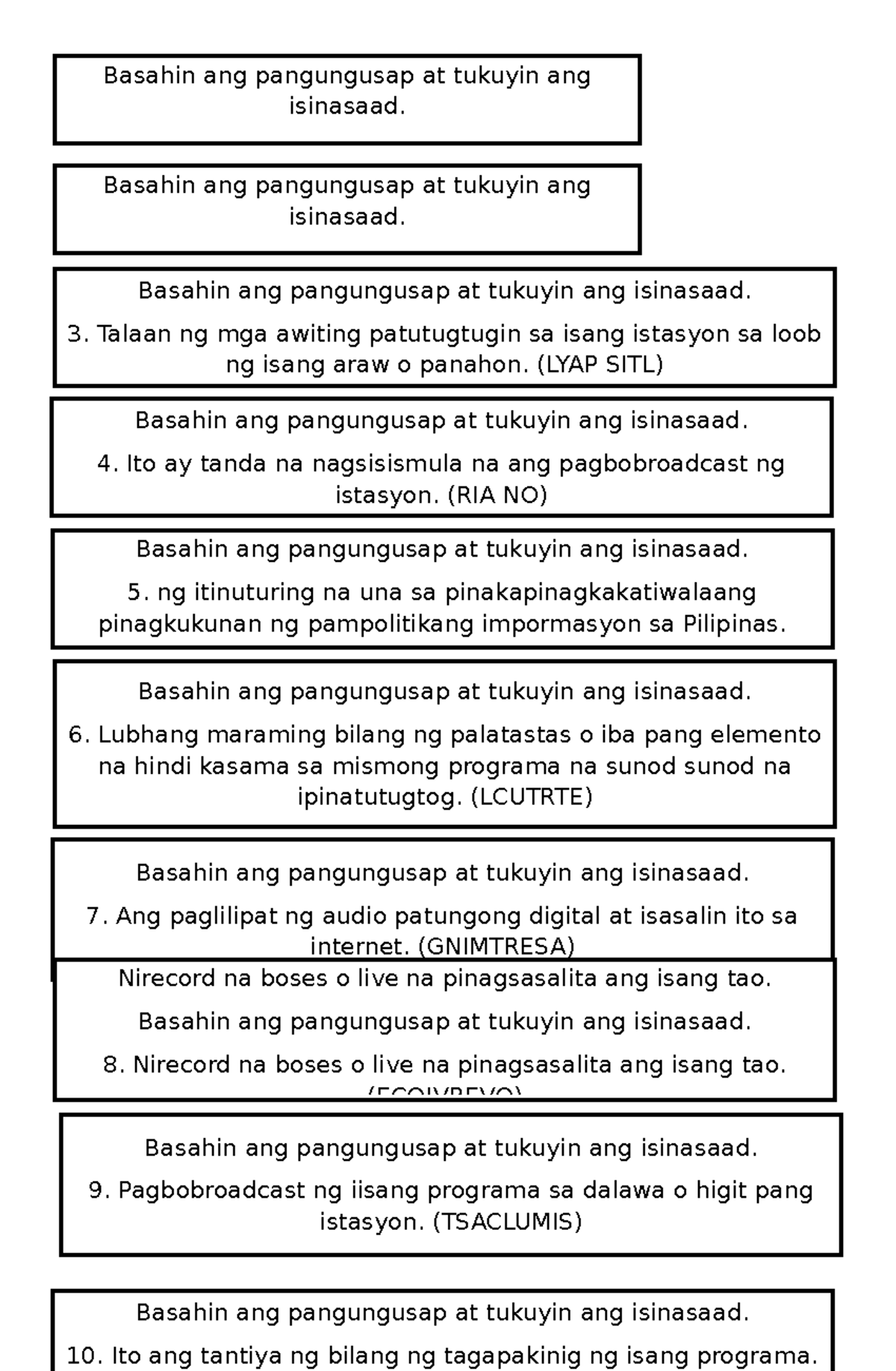 Quizfil 3 - Summary Bsed Filipino - Basahin ang pangungusap at tukuyin ...