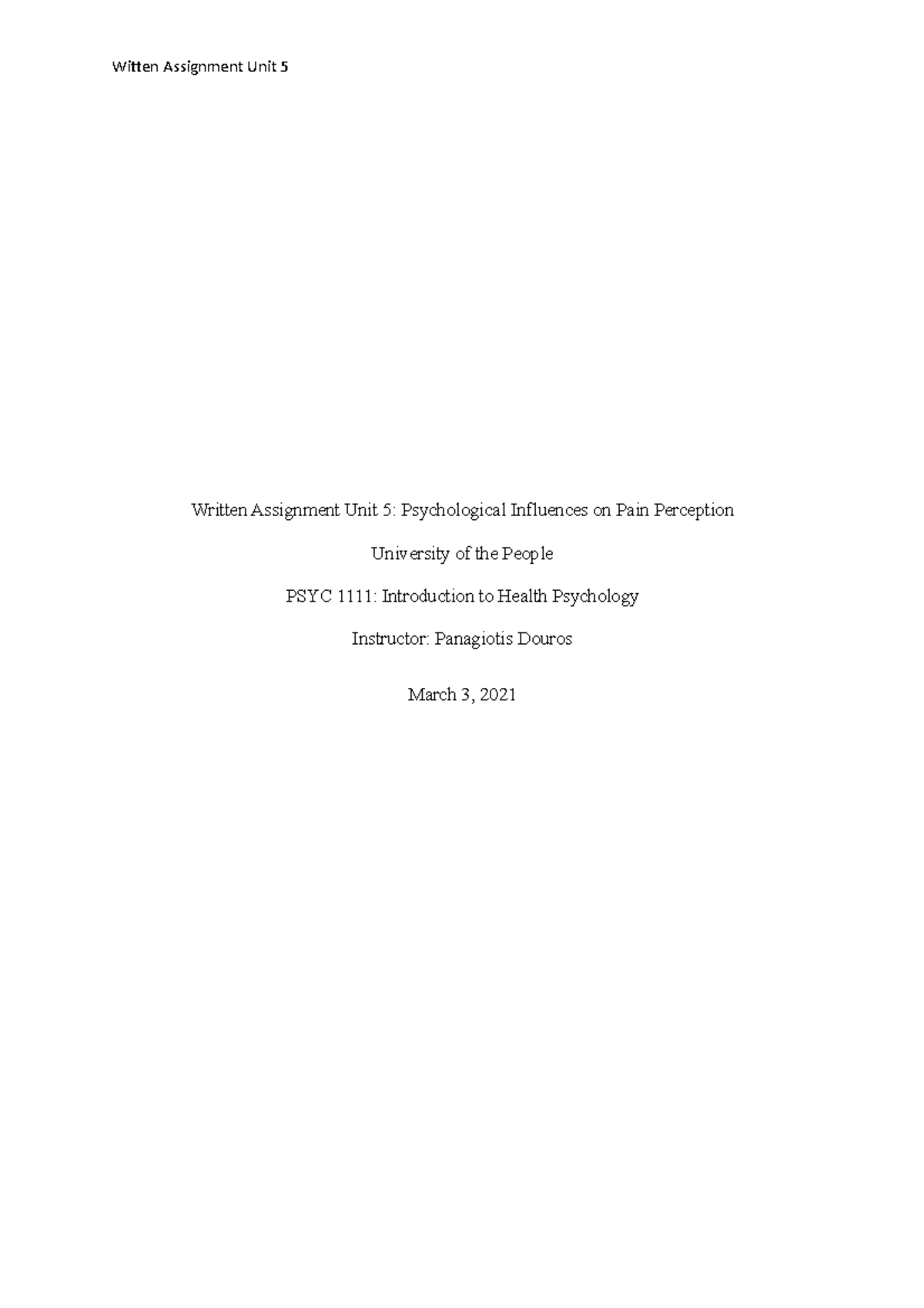 Written Assignment Unit 5 PSYC1111 نموذج - Written Assignment Unit 5 ...