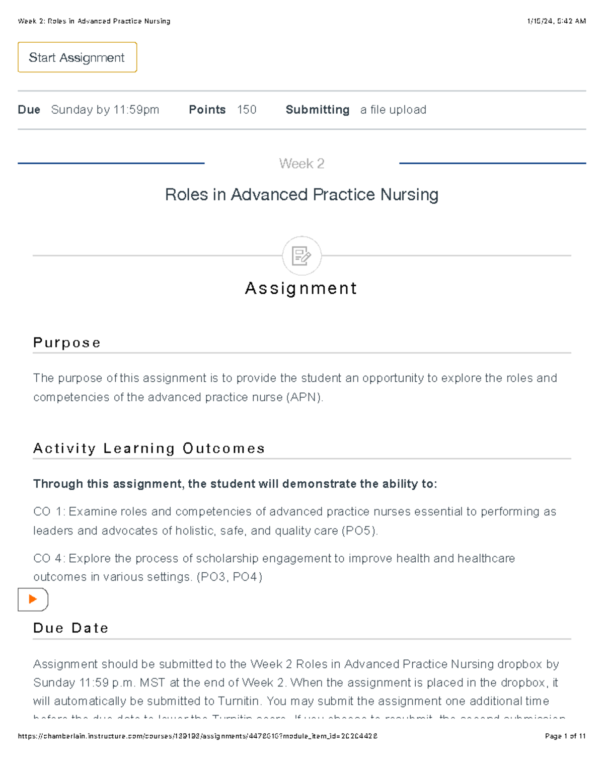 Week 2 Roles in Advanced Practice Nursing - Due Sunday by 11:59pm ...