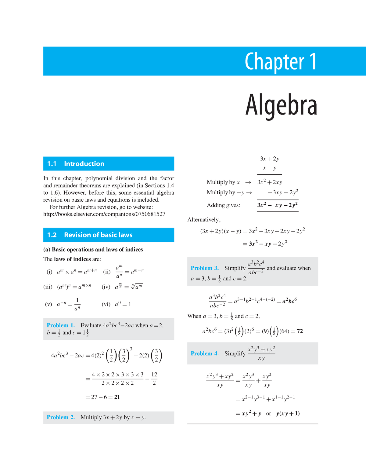 Algebra - Chapter 1 Algebra 1 Introduction In This Chapter, Polynomial ...