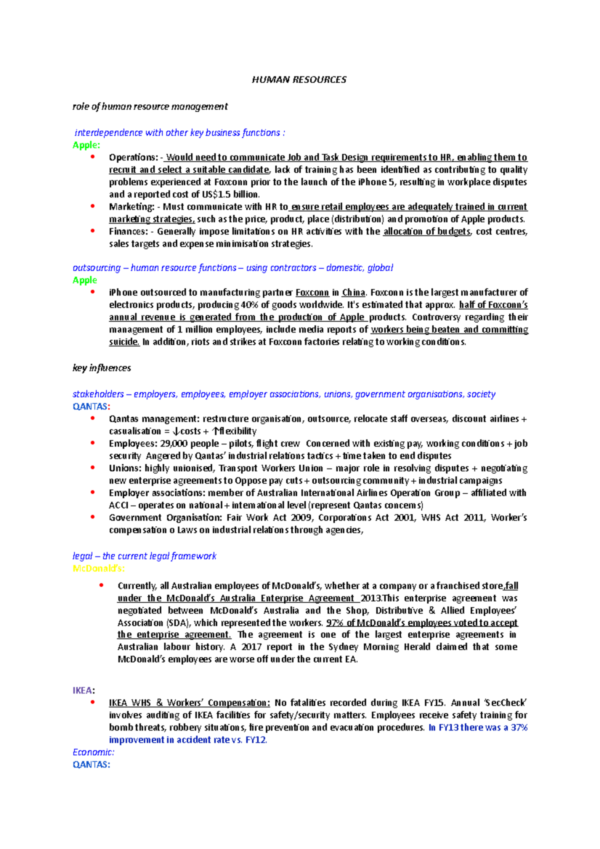 Human Resources Notes - HUMAN RESOURCES role of human resource ...