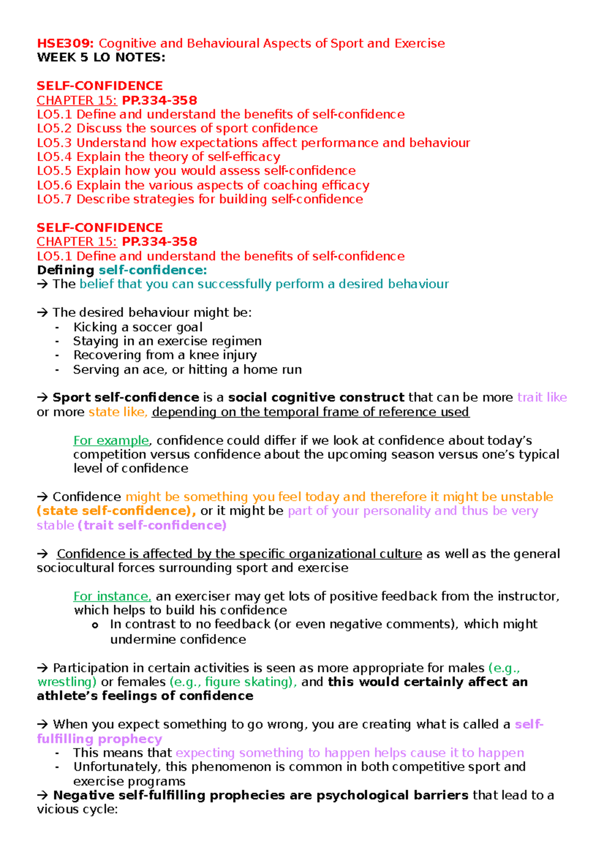 Week 5 LOs - Week 5 Learning objective notes for HSE309. Information is ...