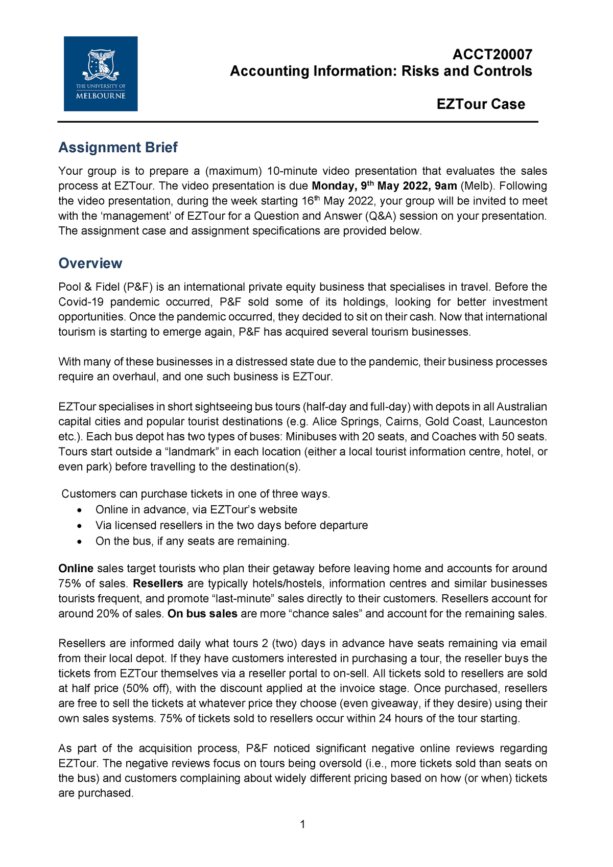 Assignment Case 2022 SM1 EZTour Case - Accounting Information: Risks ...