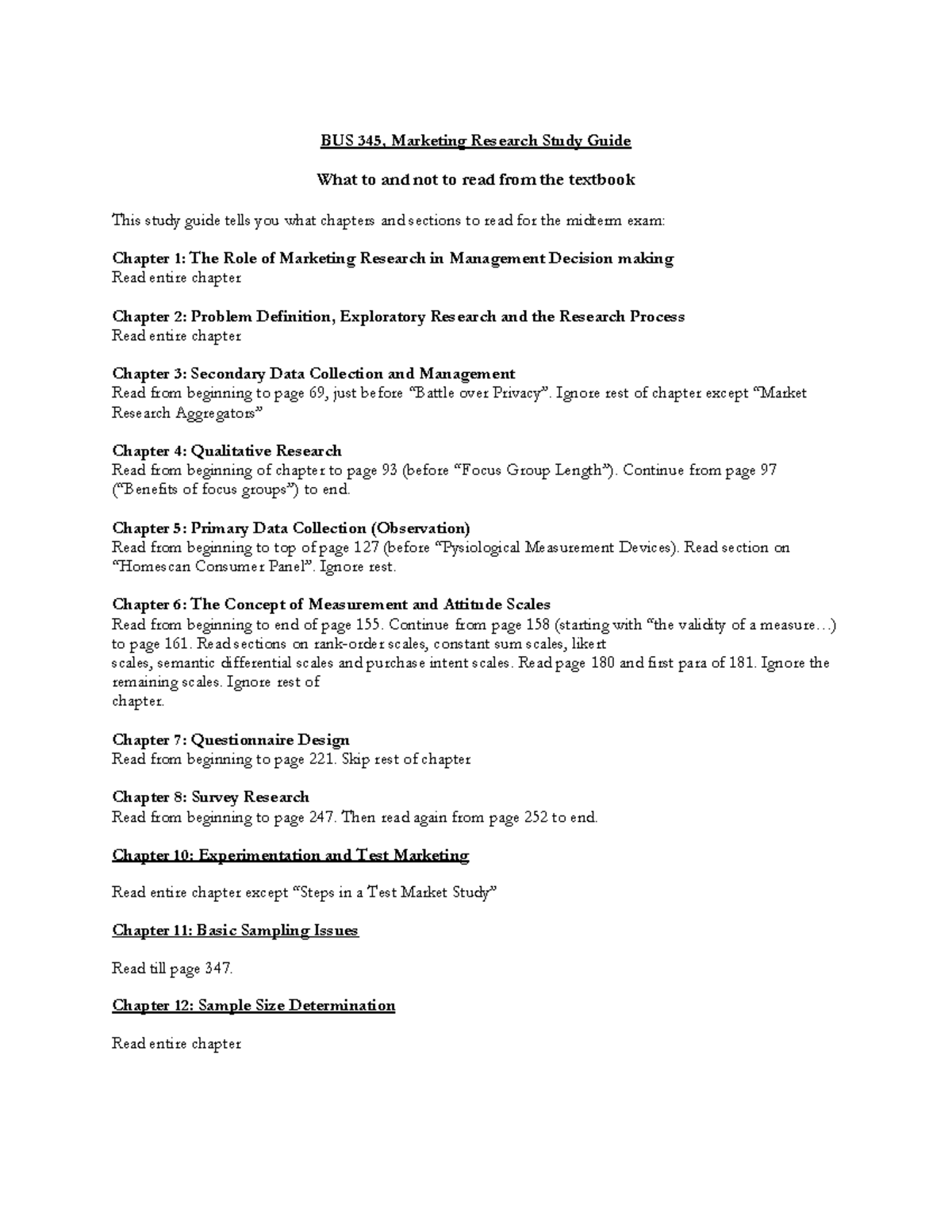 Study Guide full - Summary Marketing Research Essentials, 2nd Canadian ...