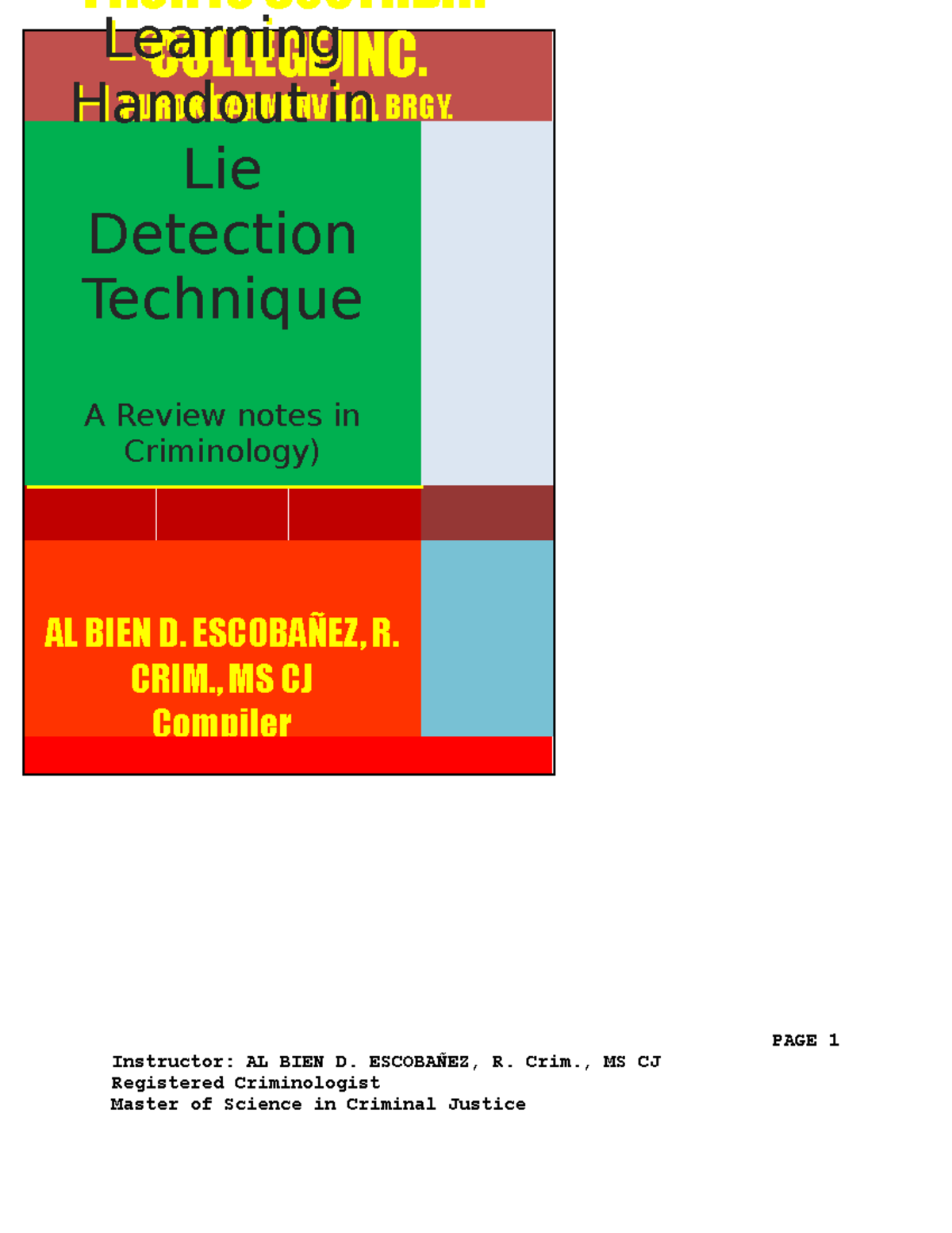 Notes in Lie Detection Final - PAGE 1 Instructor: AL BIEN D. ESCOBAÑEZ ...