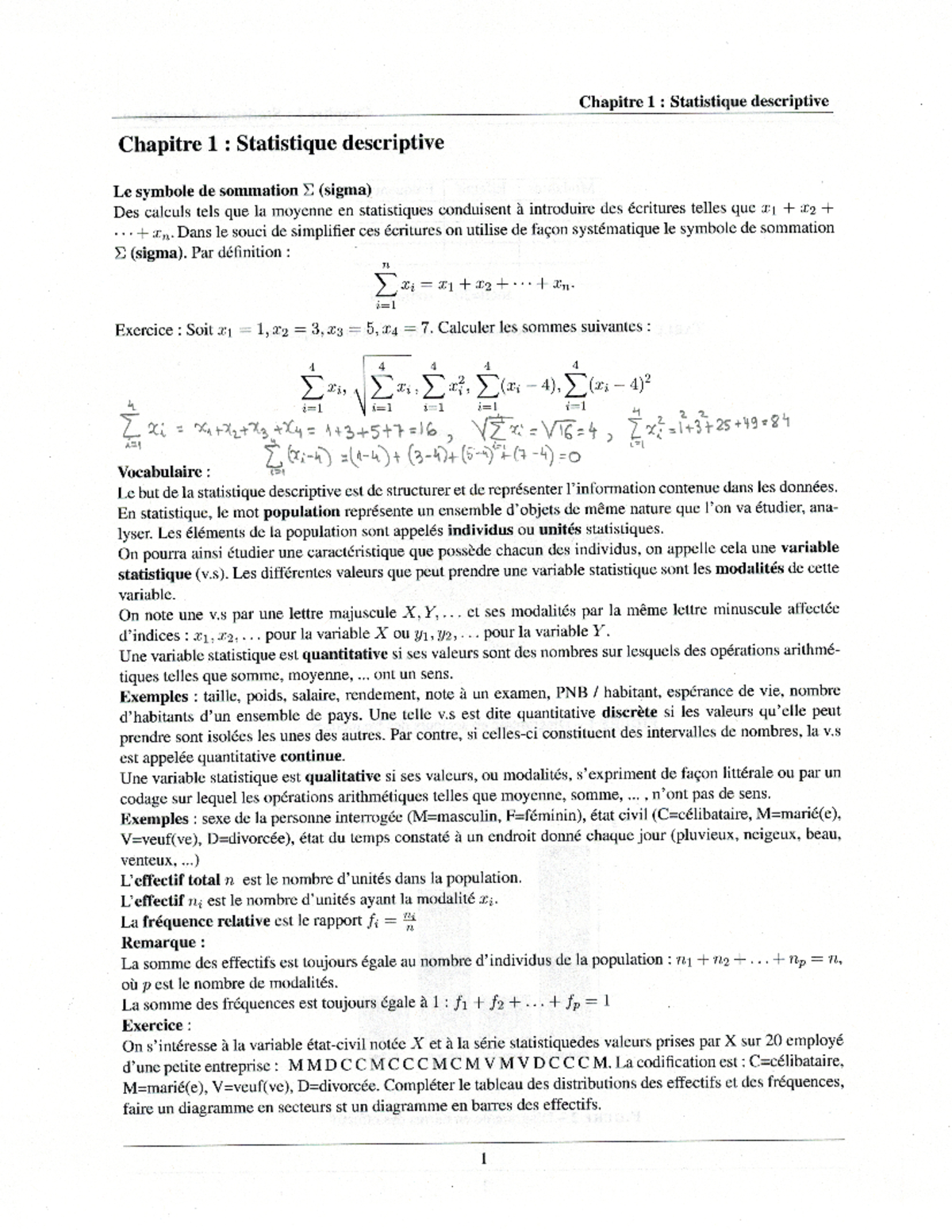 Ch1(corrige) - Notes De Cours Sur La Statistique Descriptive - MAT2080 ...