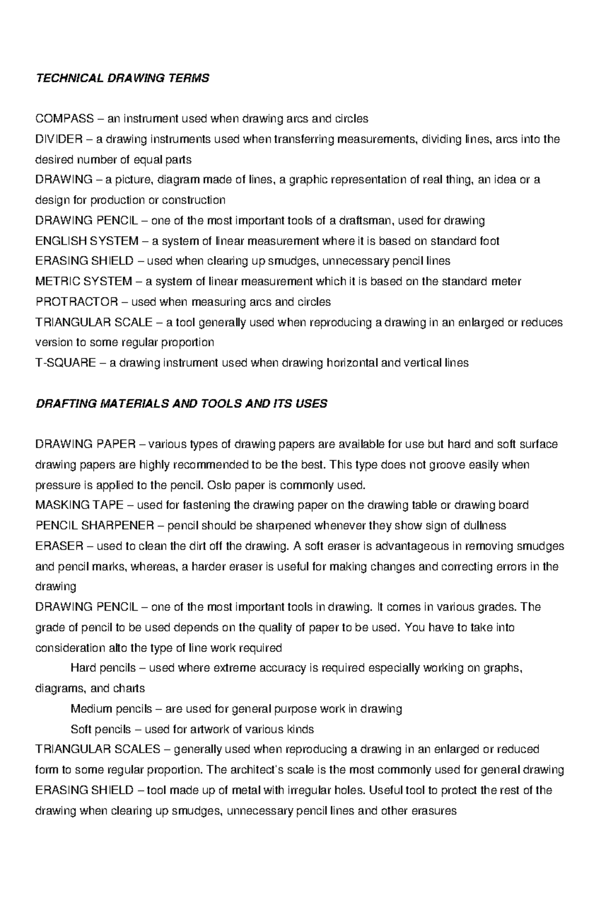 Technical drawing terms TECHNICAL DRAWING TERMS COMPASS an
