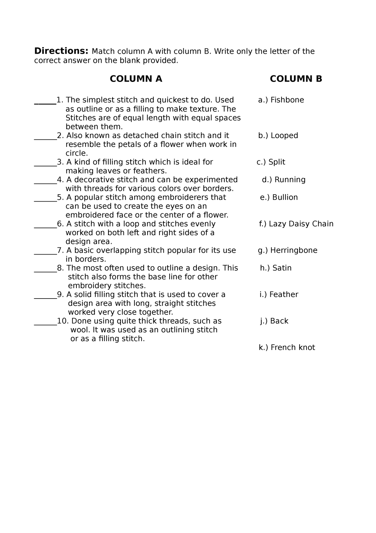 Quiz Grade 8 - LECTURE - Directions: Match Column A With Column B ...