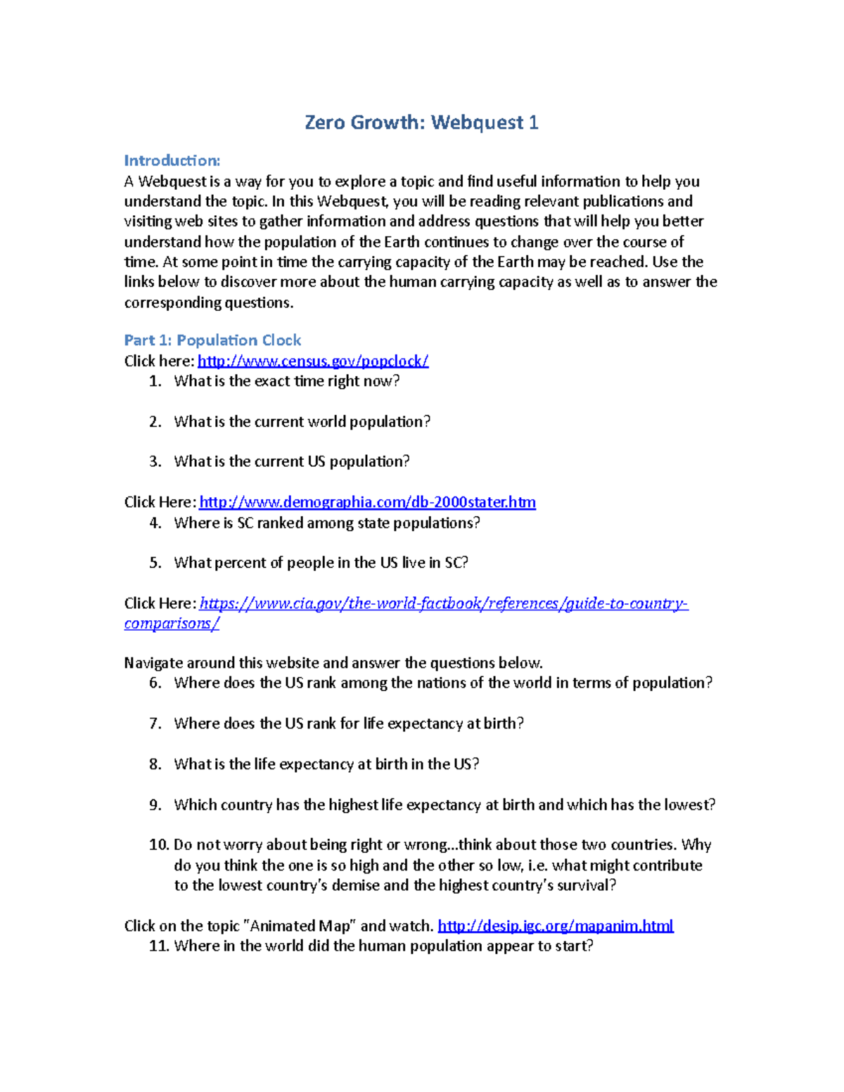 HW 1 Zero Growth Webquest - Zero Growth: Webquest 1 Introduction: A ...