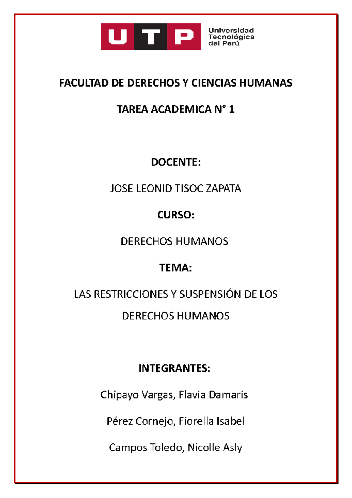 Tarea Academica 1 Derechos Humanos 19 Paginas - FACULTAD DE DERECHOS Y ...