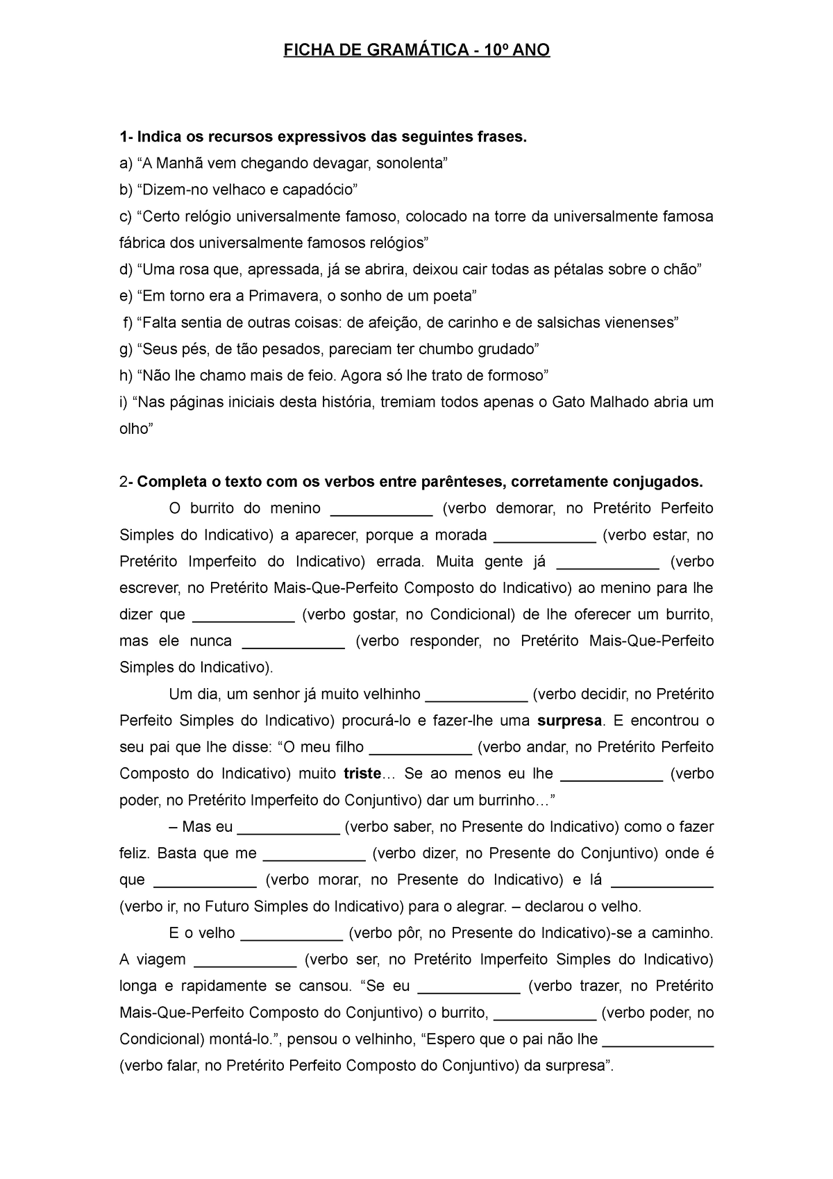 Pdfcoffee.com ficha trabalho-gramatica-10-ano-pdf-free