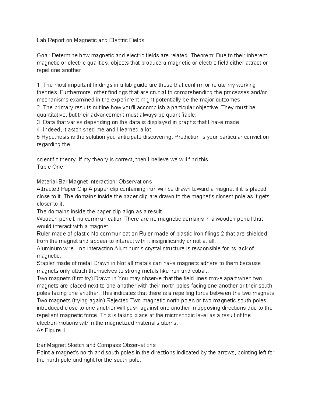 123 Lab Report on and Electric Fields Lab Report on and Electric Fields Goal