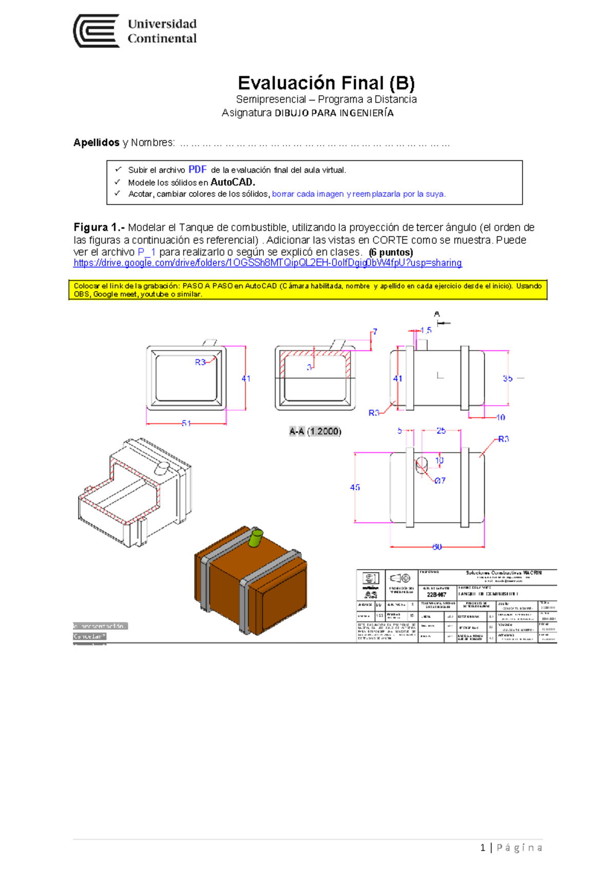 Dibujo Ingeniería Examen Final B - Evaluación Final (B) Semipresencial ...