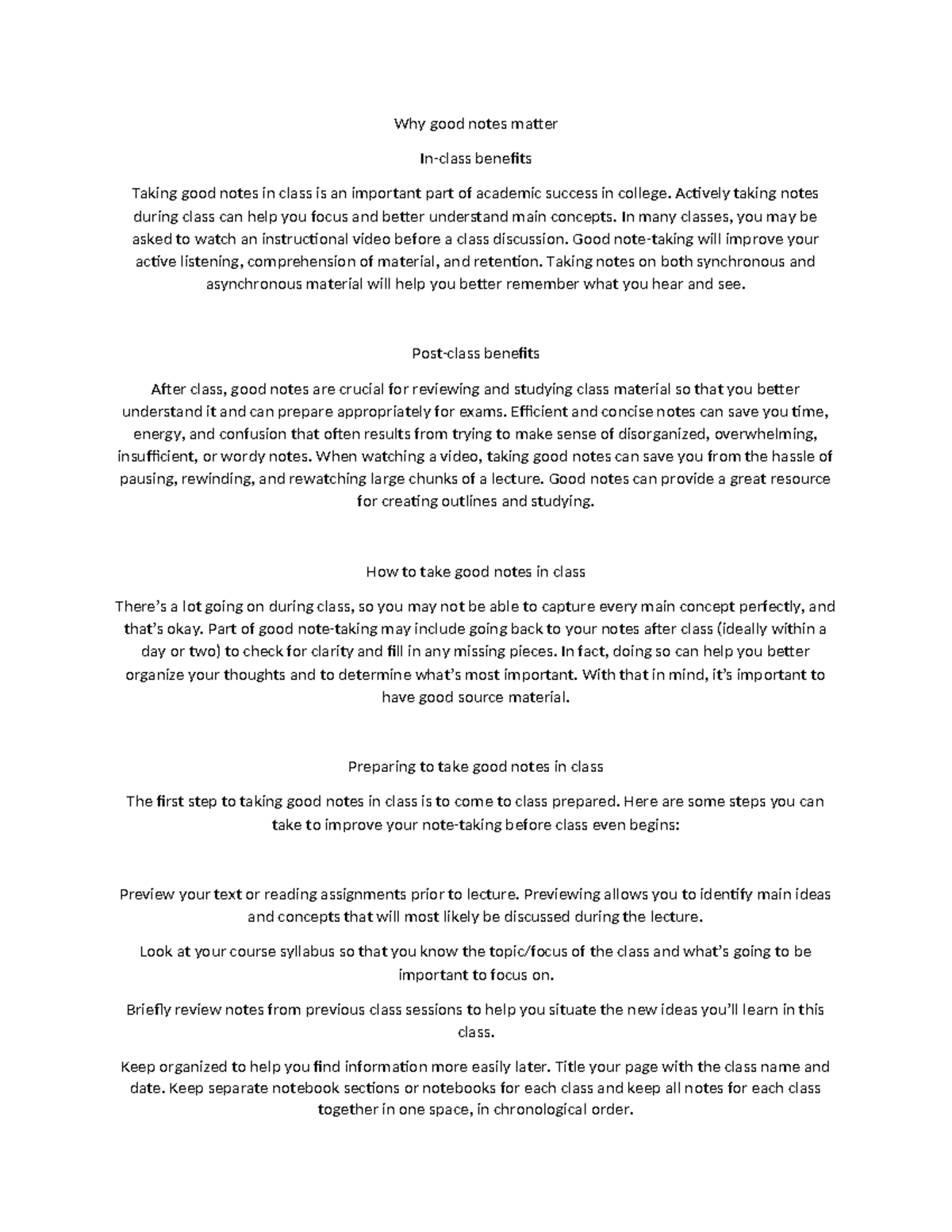 Notes - ............................................ - Why good notes ...