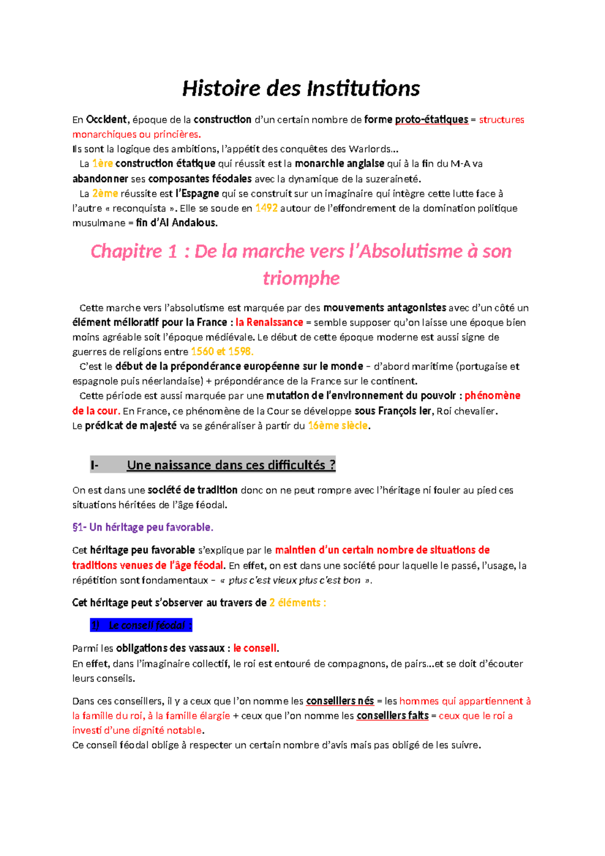 Histoire des Institutions - CM - Histoire des Institutions En Occident ...