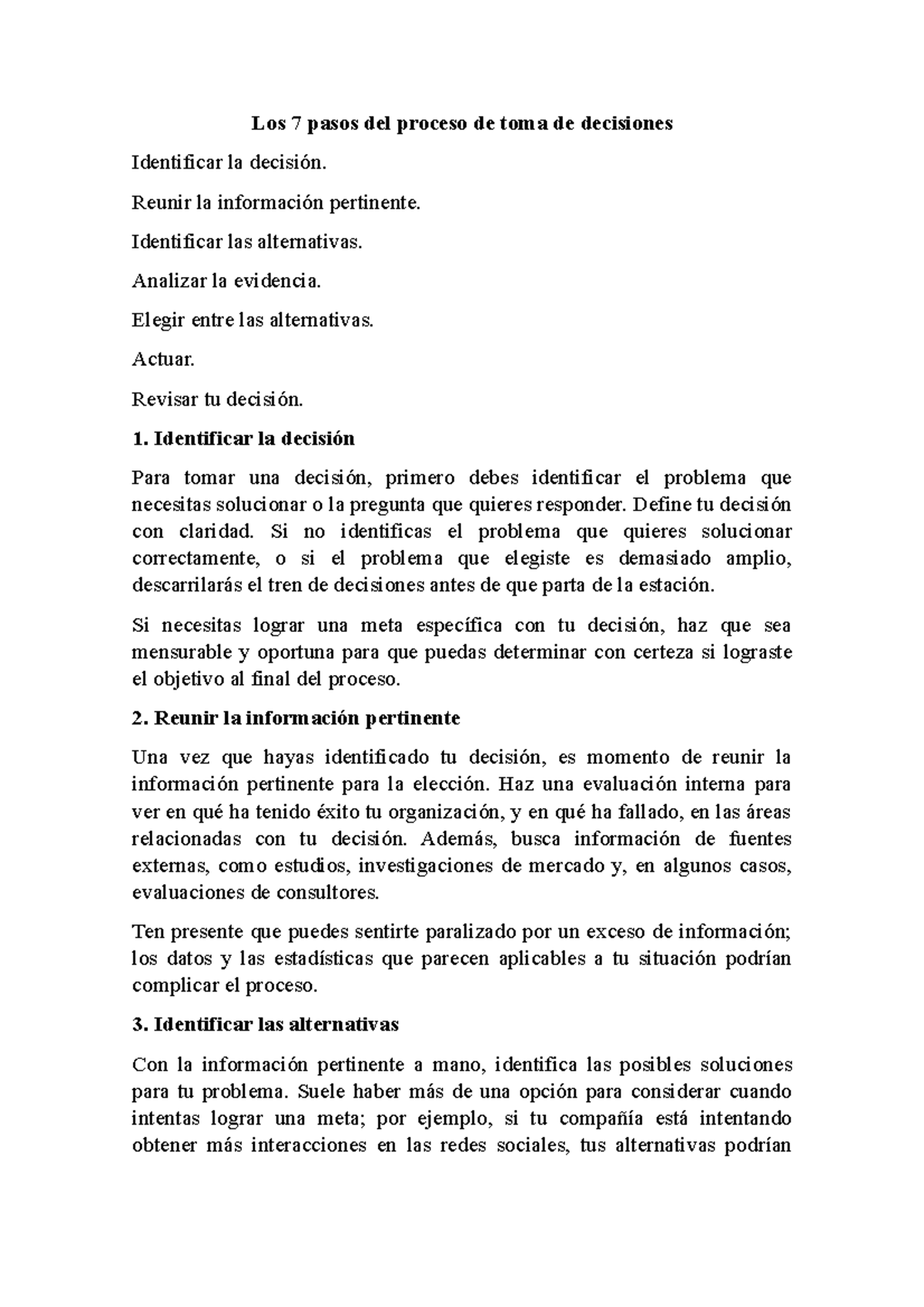 Los 7 pasos del proceso de toma de decisiones - Los 7 pasos del proceso ...