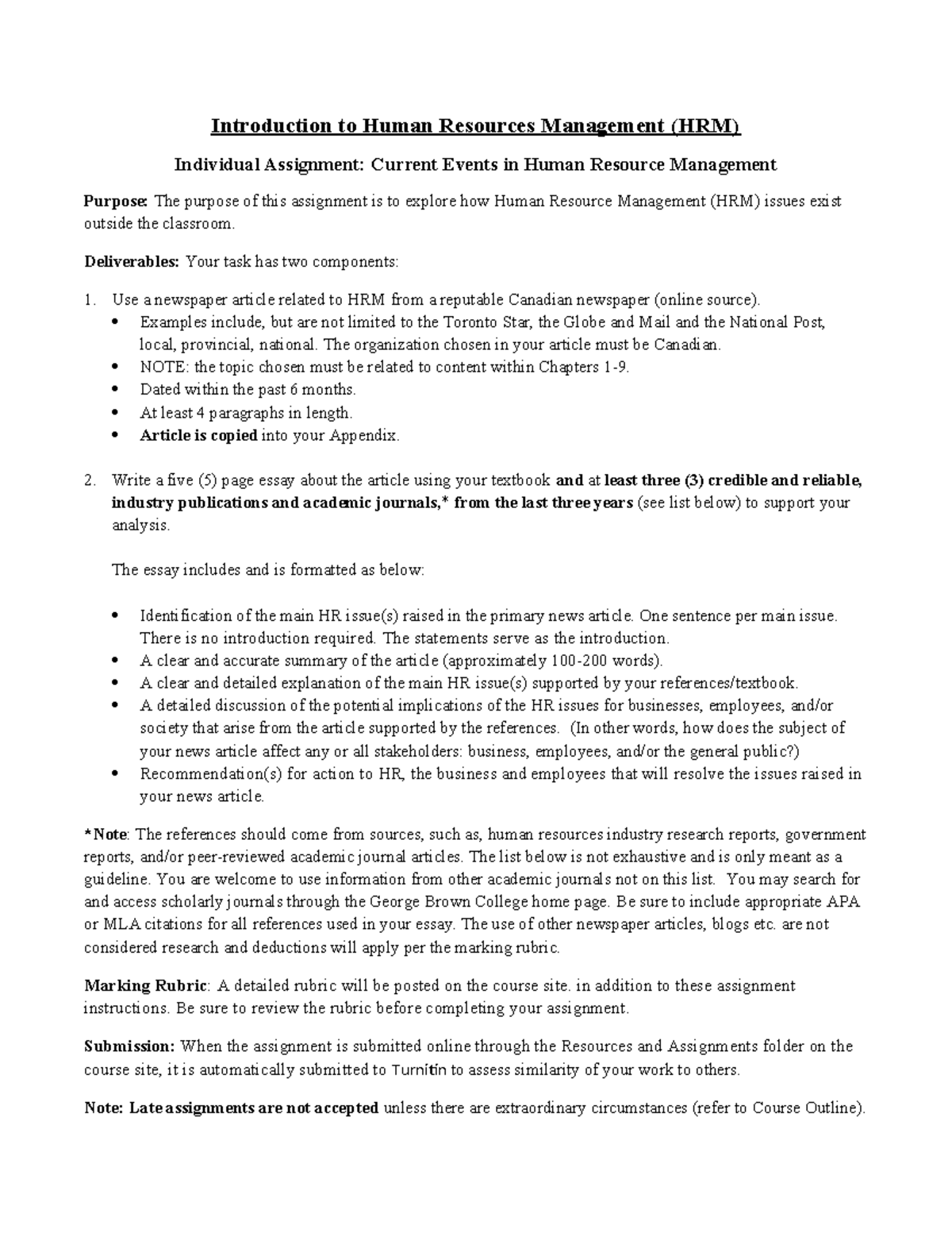 HRM 1029 Individual Newspaper Assignment - Introduction to Human ...