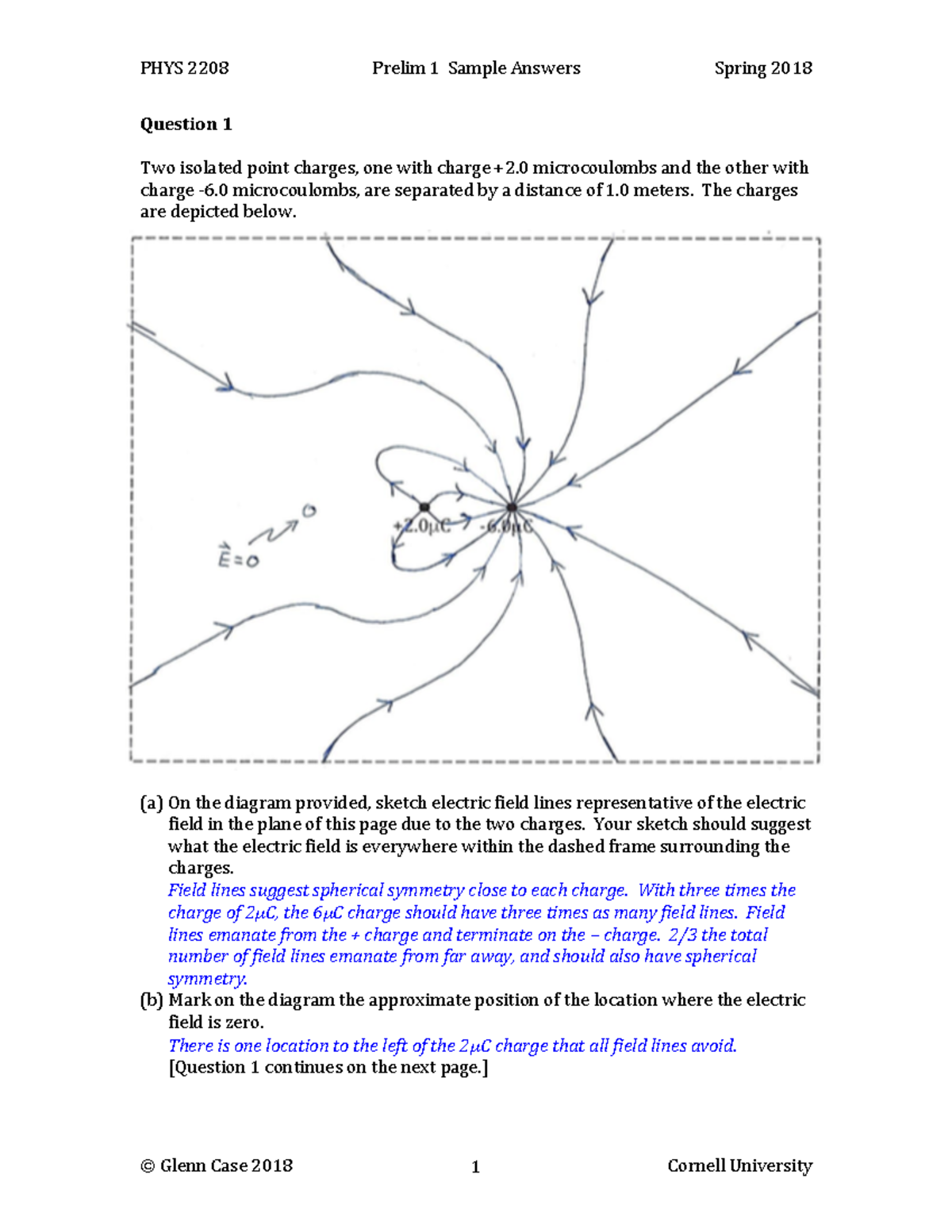 Prelim 1 2018 Sample Answers - Question Two isolated point charges, one ...