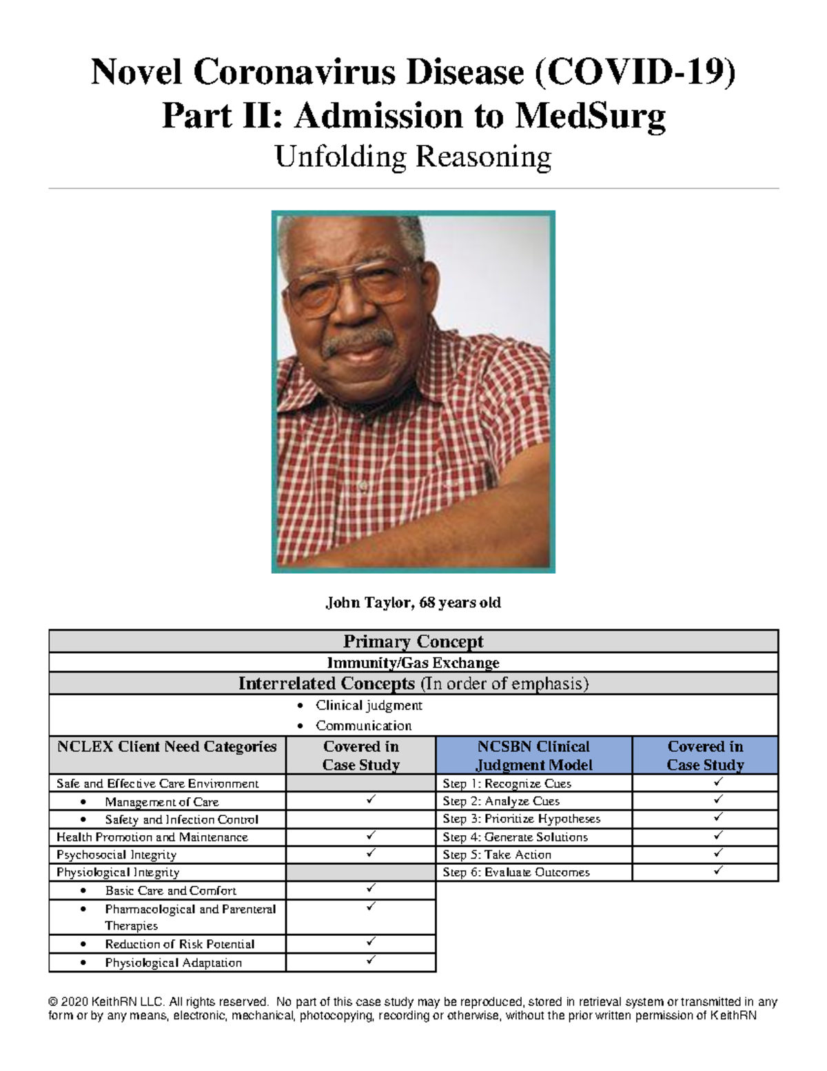 Case study covid 19 part II med surg - © 2020 KeithRN LLC. All rights ...