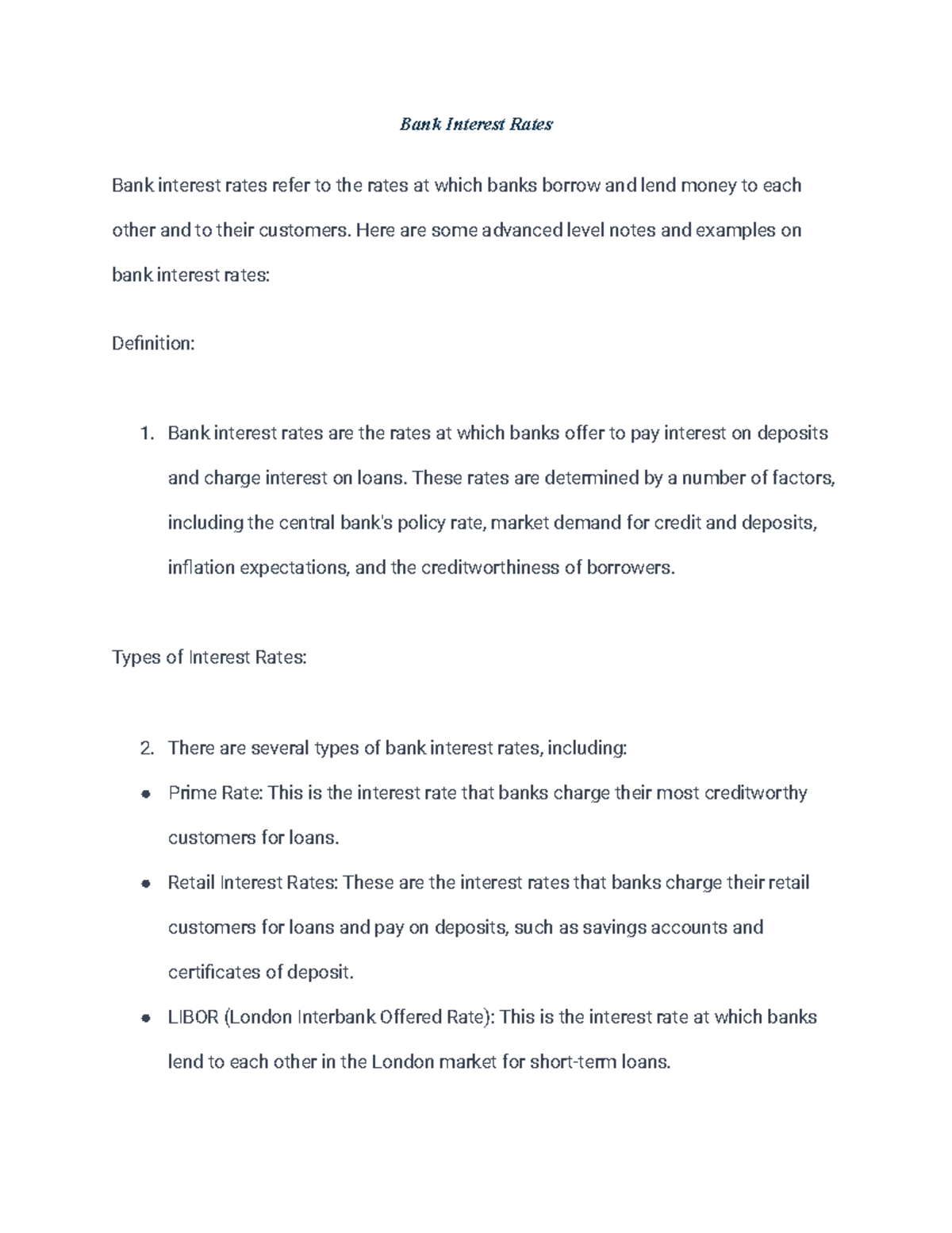 Notes on Bank Interest Rates - Bank Interest Rates Bank interest rates ...