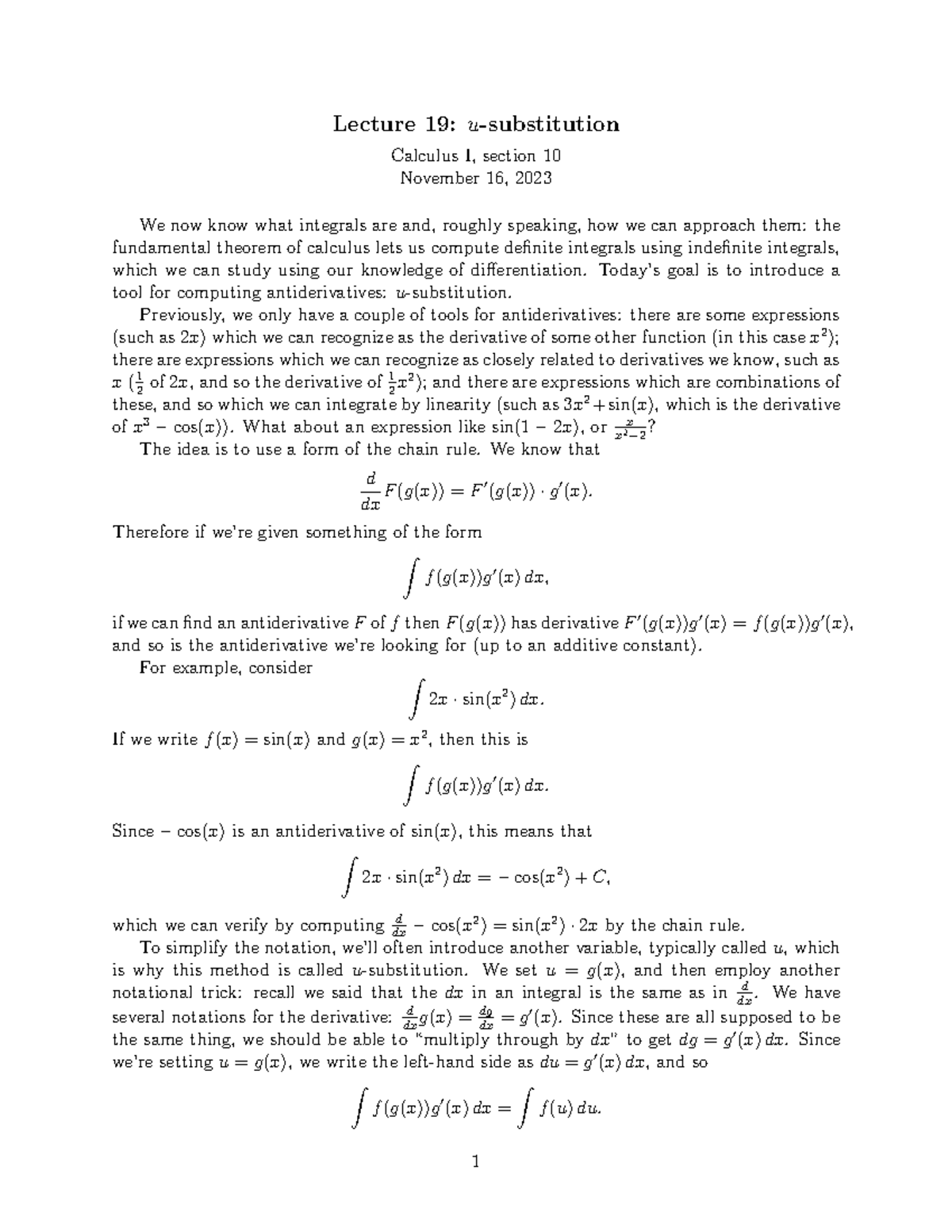 2(University Examples 2 - Lecture 19: u-substitution Calculus I ...
