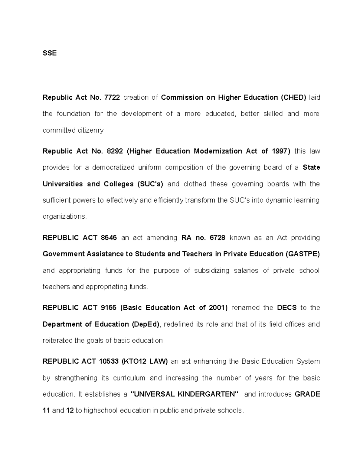 LAW LAW RELATED STUDIES SSE Republic Act No. 7722 creation of