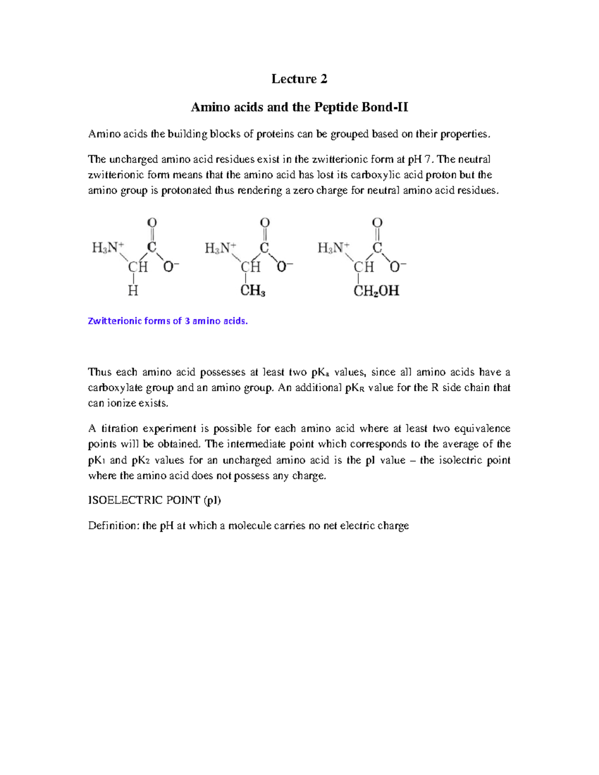 Lecture 2 - Protein chemistry notes by Prof. S. Dasgupta ( Important ...