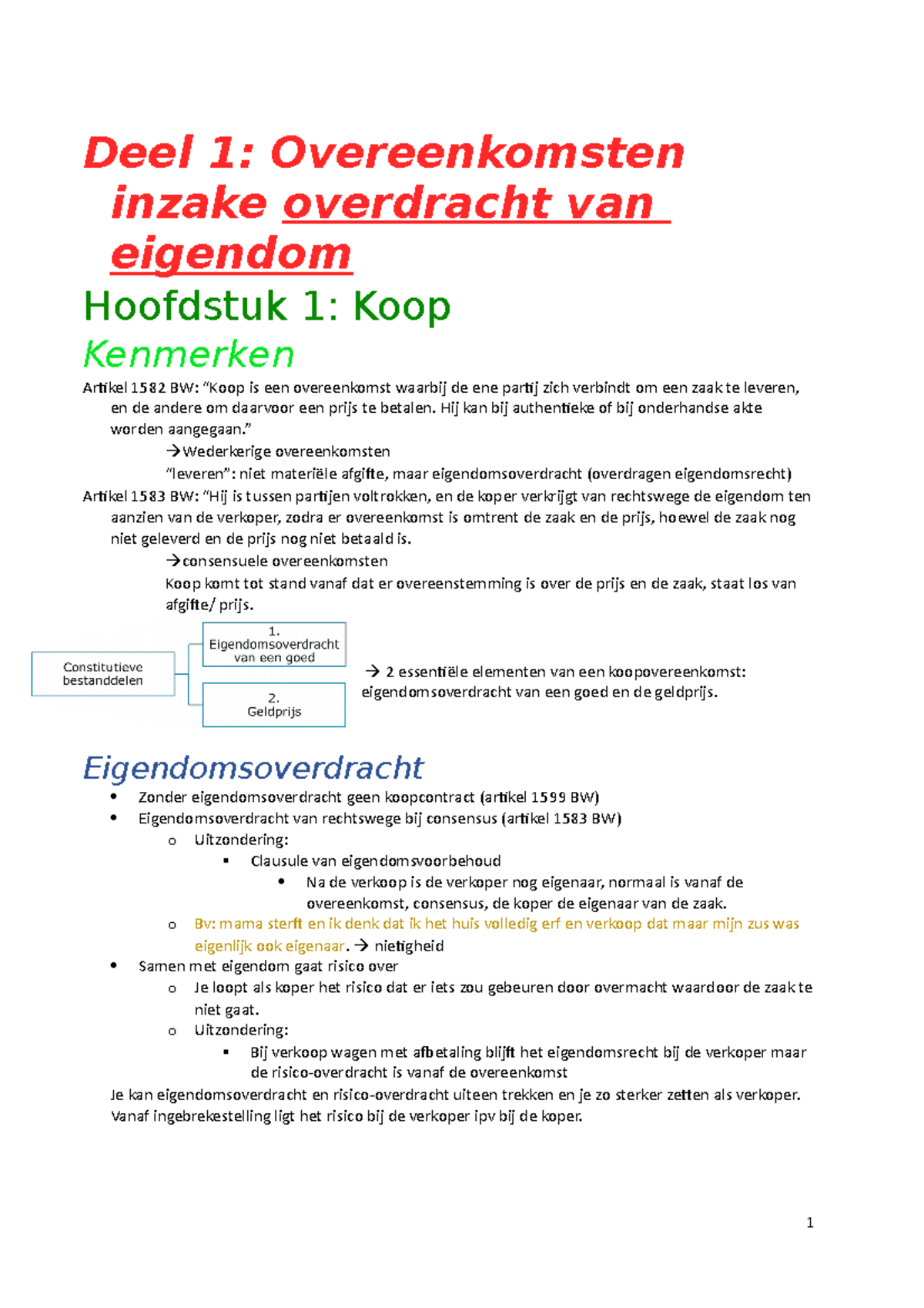 Samenvatting Bijzondere Overeenkomsten - Deel 1: Overeenkomsten Inzake ...