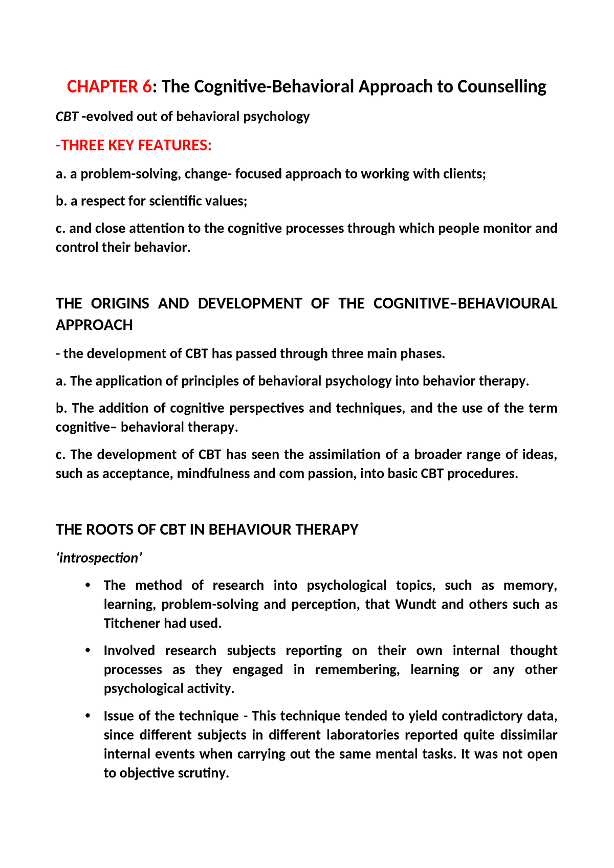 Chapter 6 CBT - Summary - CHAPTER 6: The Cognitive-Behavioral Approach ...