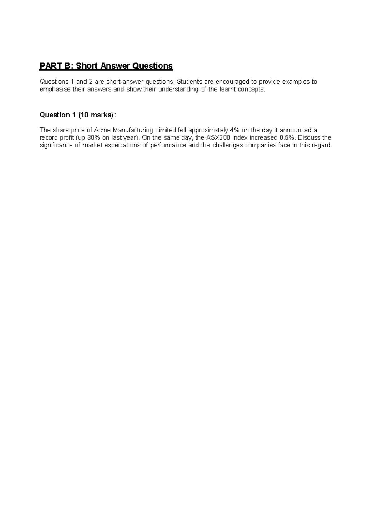 Final 3 June 2014, questions - PART B: Short Answer Questions Questio ...