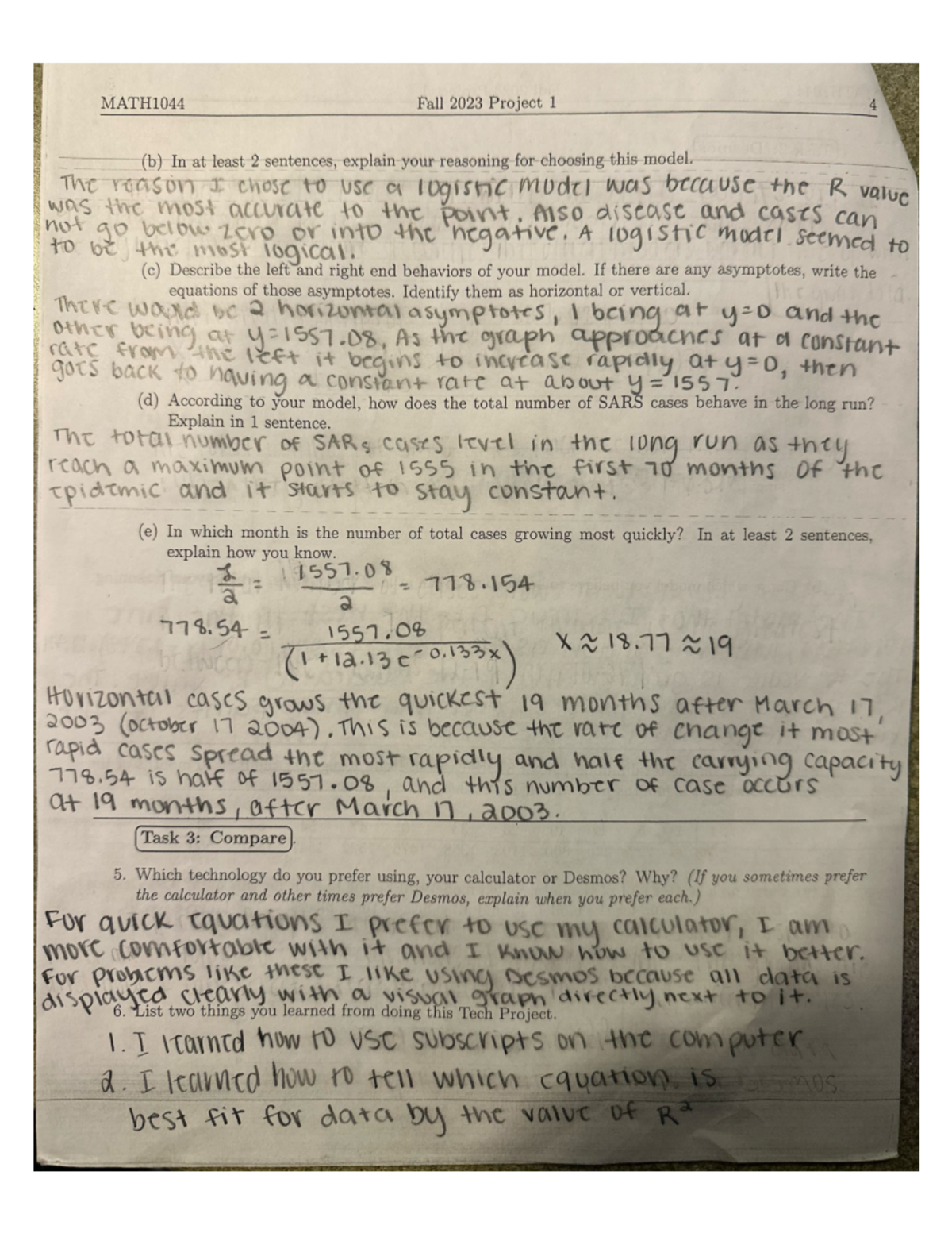 Tech1redo - tech project 1 - MATH1044 Fall 2023 Project 1 4 (b) In at ...
