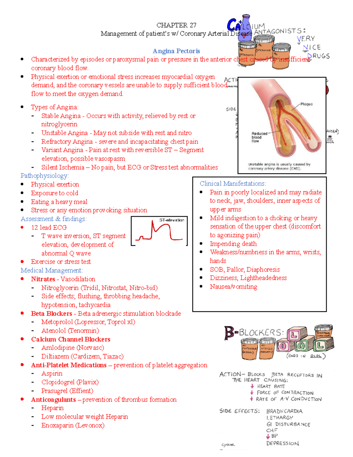 MED SURG CH 27 MGMT OF CAD - CHAPTER 27 Management of patient’s w ...
