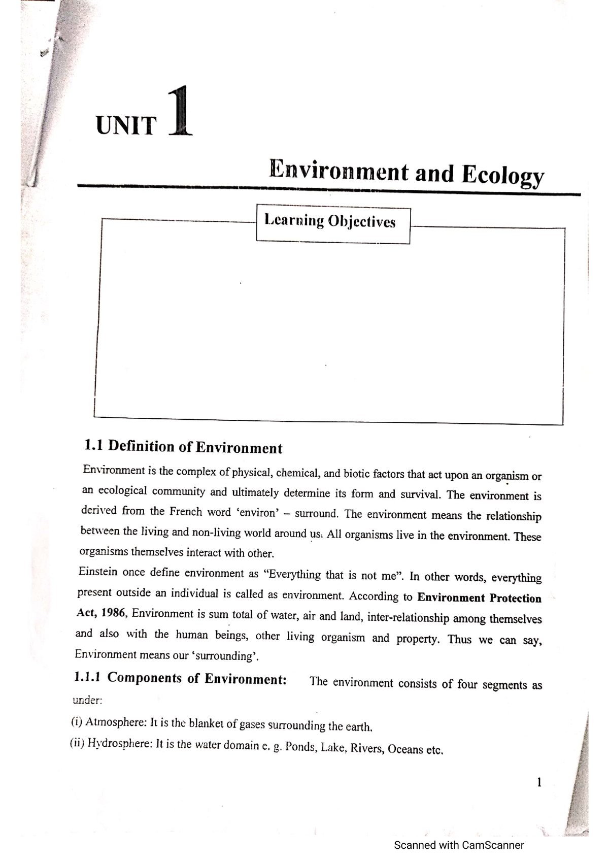 Unit 1 Environmental Science - BSC.(Honours.) Mathematics - Studocu