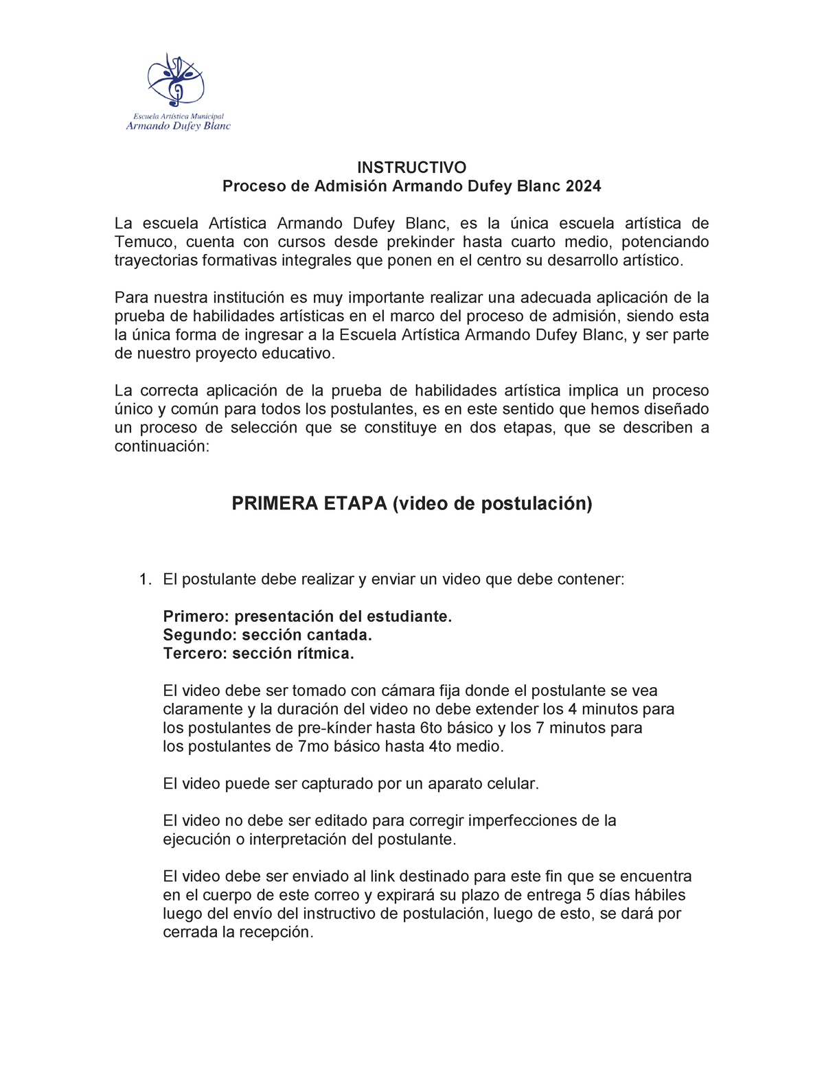 Instructivo DE Video Proceso 2024 - INSTRUCTIVO Proceso De Admisión ...